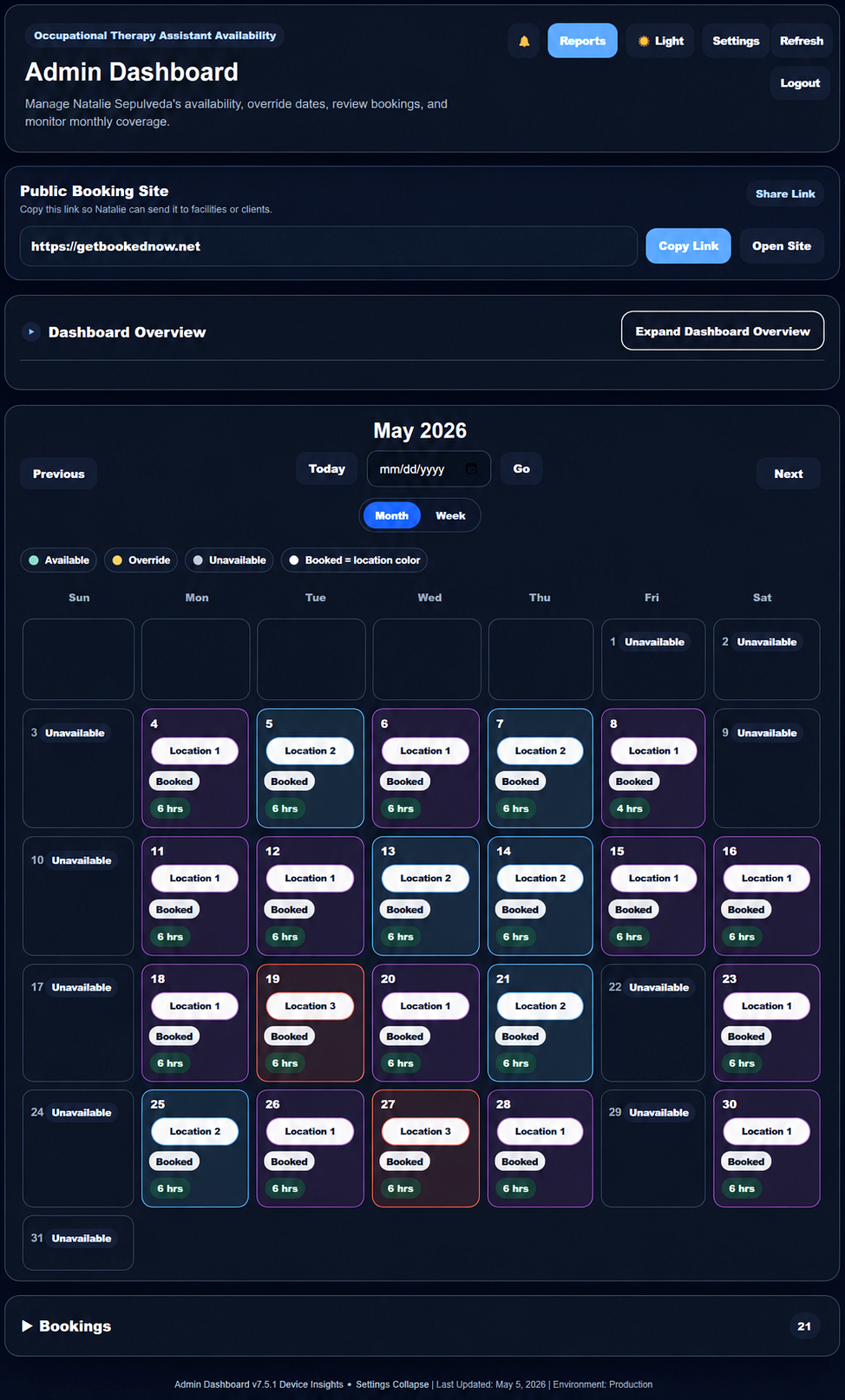 GetBookedNow dashboard preview