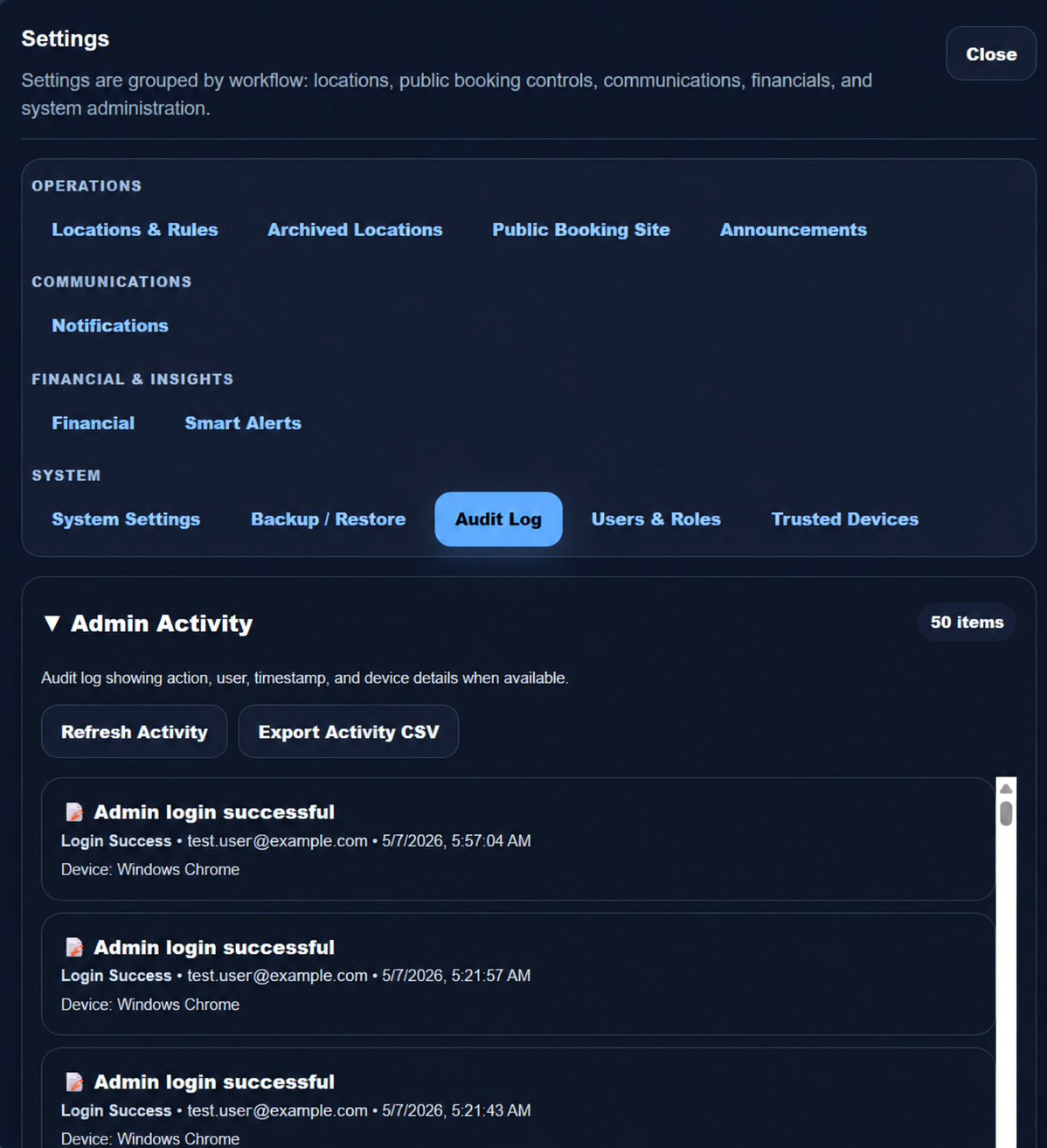 Audit logs screenshot